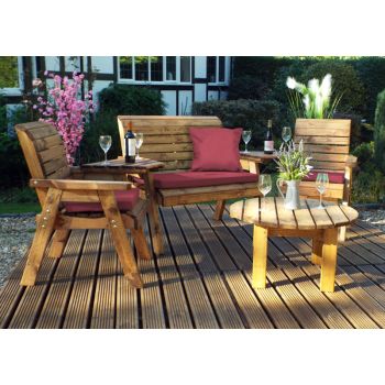 Four Seater Set Round with Cushions - Fully Assembled - Burgundy