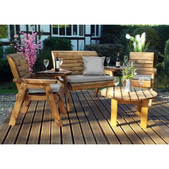 Four Seater Set Round with Cushions - W310 x D150 x H98 - Fully Assembled - Grey