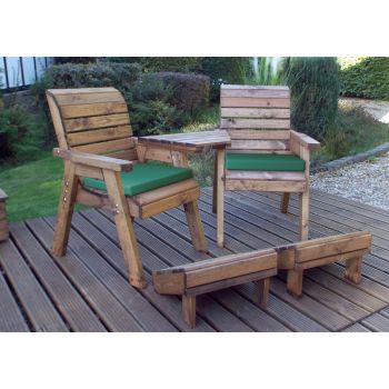Deluxe Lounger Set Angled with Cushions - W160 x D90 x H98 - Fully Assembled - Green