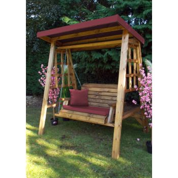Dorset Two Seat Swing - W170 x D124 x H196 cm - Fully Assembled - Burgundy Cushion and Roof Cover Included