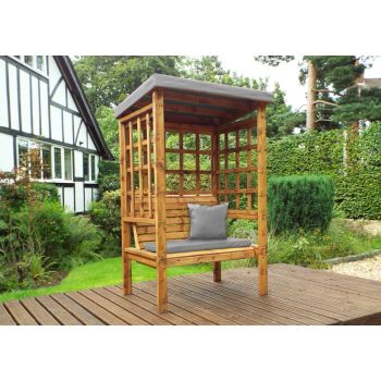 Bramham Two Seat Arbour - W121 x D82 x H196 cm - Fully Assembled - Grey Cushion and Roof Cover Included