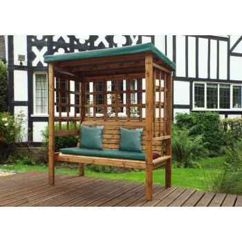 Bramham Three Seat Arbour - W172 x D82 x H196 cm - Fully Assembled - Green Cushion and Roof Cover Included