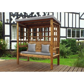 Bramham Three Seat Arbour - W172 x D82 x H196 cm - Fully Assembled - Grey Cushion and Roof Cover Included
