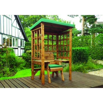 Wentworth Single Arbour - W120 x D92 x H194 cm - Fully Assembled - Green Cushion and Sun Canopy Included