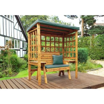 Wentworth Two Seat Arbour - W172 x D92 x H194 cm - Fully Assembled - Green Cushion and Sun Canopy Included