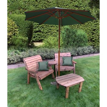 Grand Twin Angled Chair with Coffee Table - W240 x D90 x H98 cm - Fully Assembled - Green Cushion Included