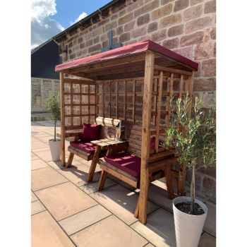 Grand Henley Twin Seater Arbour - L92 x W225 x H194 cm - Burgundy Cushion and Sun Canopy Included
