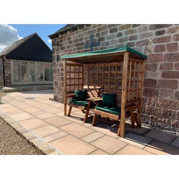 Grand Henley Twin Seater Arbour - L92 x W225 x H194 cm - Green Cushion and Sun Canopy Included