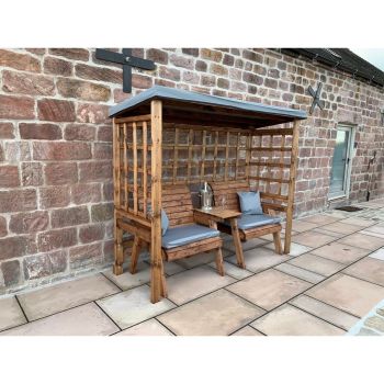Grand Henley Twin Seater Arbour - L92 x W225 x H194 cm - Grey Cushion and Sun Canopy Included