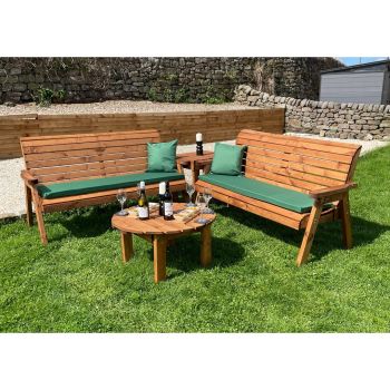 Six Seater Balmoral Corner Garden Furniture Set with Round Coffee - L240 x W284 x H98 cm - Green Cushion Included