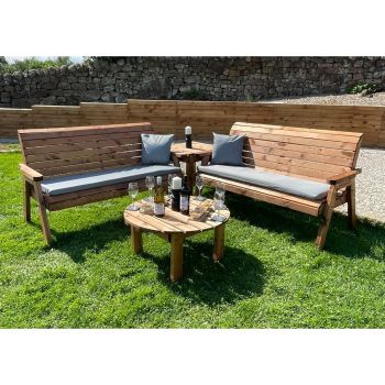 Six Seater Balmoral Corner Garden Furniture Set with Round Coffee - L240 x W284 x H98 cm - Grey Cushion Included