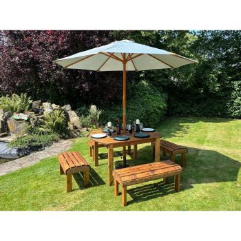 Knights Six Seater Garden Furniture Rectangular Set - L290 x W245 x H80 cm - Grey Parasol Included