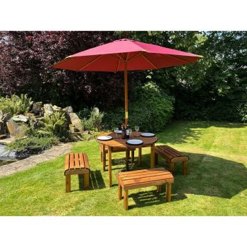 Knights Four Seater Garden Furniture Round Table Set - L230 x W230 x H80 cm - Burgundy Parasol Included