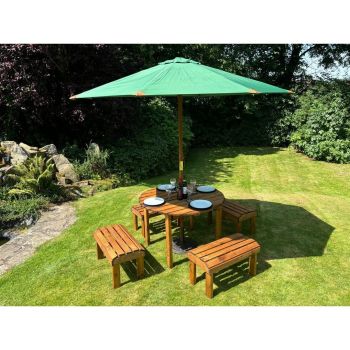 Knights Four Seater Garden Furniture Round Table Set - L230 x W230 x H80 cm - Green Parasol Included