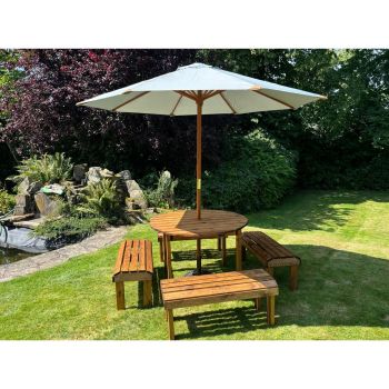 Knights Eight Seater Garden Furniture Round Table Set - L230 x W230 x H80 cm - Grey Parasol Included
