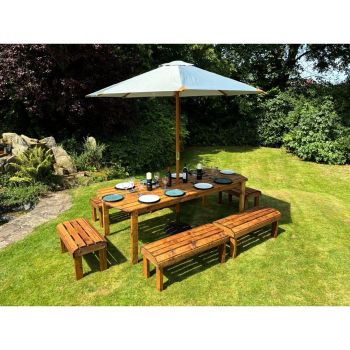 Knights Ten Seater Garden Furniture Table Set - L216 x W400 x H80 cm - Grey Parasol Included