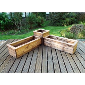 Three Piece Corner Planter Set, Wooden Garden Pots/Tubs for Plants - W130 x D130 x H38.5 - Fully Assembled