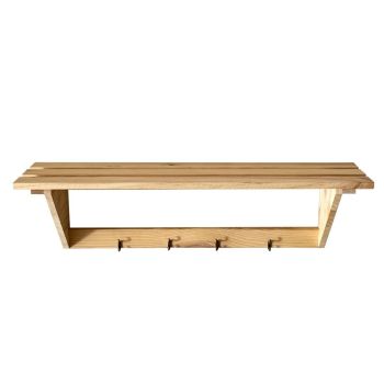 Hat & Coat Shelf Kit, 4 Hooks, Natural Sanded Pine - L22 x W80 x H22 cm