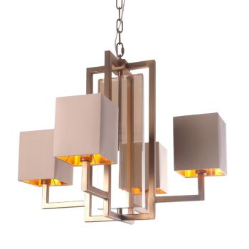 Arden Chandelier - Metal/Fabric/Crystal - L64 x W64 x H49.5 cm - Brass/Opal/Cognac