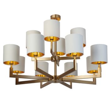 Nico 12 Arm Chandelier - Metal/Fabric - L90 x W90 x H45 cm - Brass/Opal