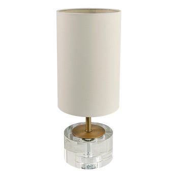 Zeke Table Lamp - Crystal/Fabric/Metal - L18 x W18 x H44 cm - Clear/Opal/Brass