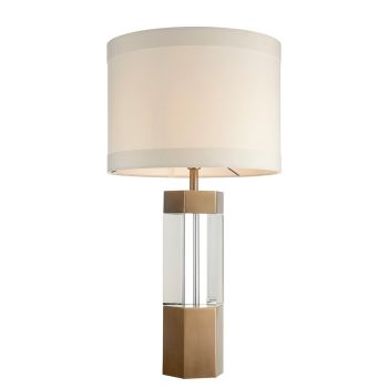 Freya Table Lamp - Metal/Crystal/Fabric - L38 x W38 x H71.7 cm - Brass/Off-white