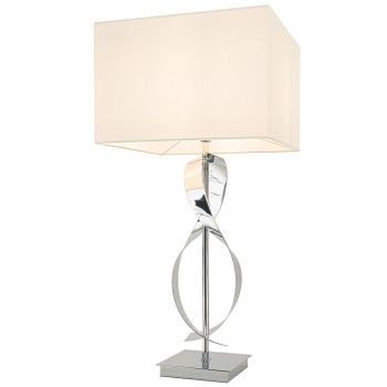 Haven Table Lamp - Metal/Fabric - L39.5 x W39.5 x H81.5 cm - Chrome/off-white