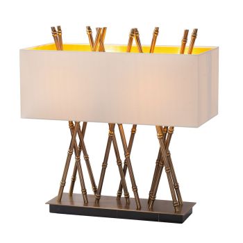Rowan Table Lamp - Metal/Marble/Fabric - L28 x W58 x H61.2 cm - Brass/Black/Off-white