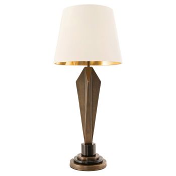 Ellis Table Lamp - Metal/Marble/Fabric - L37 x W37 x H84 cm - Brass/Black/Opal