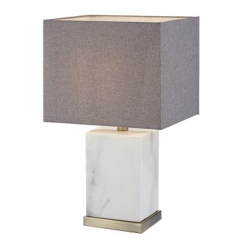 Kellan Table Lamp - Metal/Marble/Fabric - L25 x W30 x H49.5 cm - Brass/White/Grey