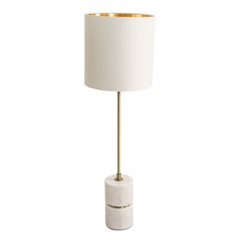 Malachai Table Lamp - Metal/Marble/Fabric - L22 x W22 x H74 cm - Brass/White/Opal