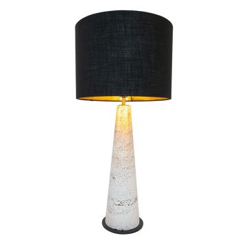 Theron Table Lamp - Metal/Travertine/Linen - L35 x W35 x H73 cm - Natural/Black