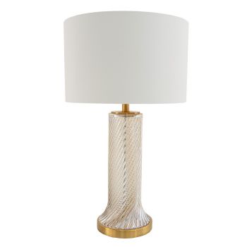 Tobias Table Lamp - Metal/Glass/Fabric - L42 x W42 x H71.5 cm - Brass/Cognac/Opal