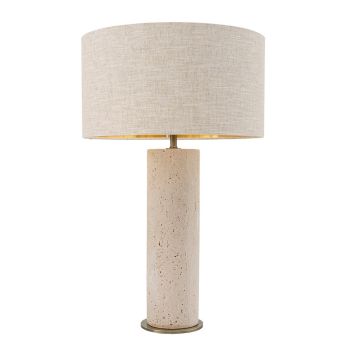 Finnick Table Lamp - Metal/Travertine/Linen - L34 x W34 x H54.5 cm - Brass/Natural