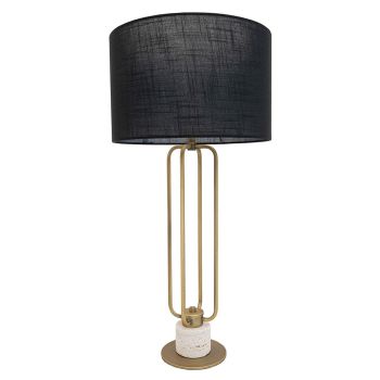 Stetson Table Lamp - Metal/Travertine/Linen - L35 x W35 x H71 cm - Brass/Natural/Black