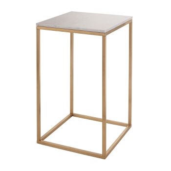 Yarrow Side Table - Marble/Metal - L40 x W40 x H65 cm - Gold/White