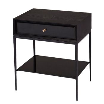 Dane Side Table - Metal/Veneer/Glass - L40 x W55 x H64.5 cm - Black/Brass