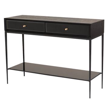 Dane Console Table - Metal/Veneer/Glass - L38 x W110 x H80 cm - Black/Brass