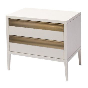 Cleo 2 Drawer Side Table - Veneer/Metal - L45 x W70 x H65 cm - White/Brass