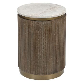 Milo Side Table - Metal/Marble/Wood - L40 x W40 x H55 cm - Brass/Neutral/Brown