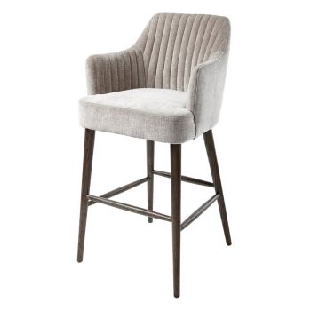 Slate Bar Stool - Chenille Fabric/Wood - L58.5 x W58 x H107 cm - Latte/Dark Brown
