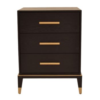 Delta 3 drawer Side Table - Wood/Veneer/Metal - L40 x W50 x H65.5 cm - Black/Brass