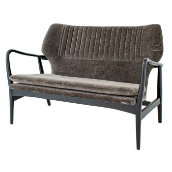 Levi 2 Seater Chair - Wood/Chenille Fabric - L71 x W121 x H86 cm - Black/Mouse