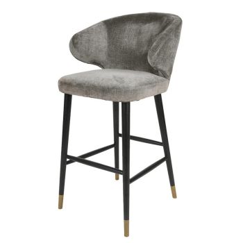 Vance Barstool - Metal/Wood/Chenille Fabric - L58 x W59 x H109 cm - Brass/Black/Mouse