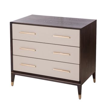 Cairo 3 Drawer Chest - Metal/Wood - L55 x W90 x H80 cm - Brass/Grey/Chocolate