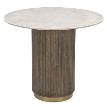 Milo Dining Table - Metal/Wood/Marble - L90 x W90 x H76 cm - Brass/Brown/Neutral