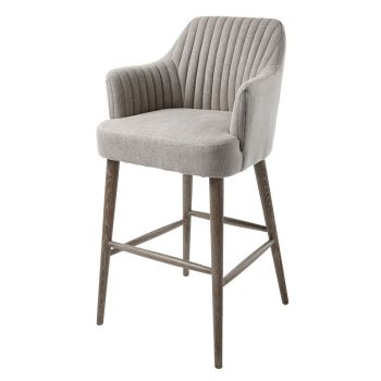 Slate Bar Stool - Wood/Linen Mix Fabric - L58 x W58.5 x H107 cm - Warm Grey