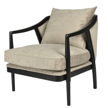 Alaric Chair - Wood/Velvet - L90 x W77 x H80.5 cm - Black/Luxe Mushroom