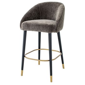 Muldrow Barstool - Metal/Wood/Chenille Fabric - L57 x W56 x H100 cm - Brass/Black/Mouse