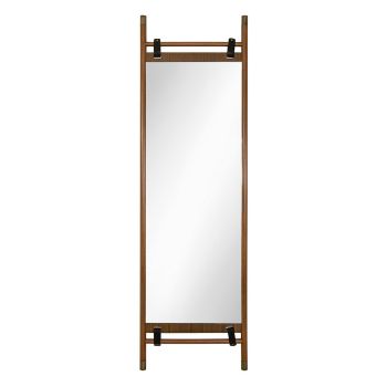 Tara Framed Mirror - Metal/Wood/Faux Leather - L3.5 x W60 x H27 cm - Bronze/Walnut/Black